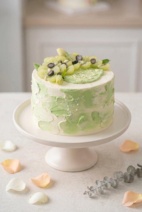 Green Ombré Birthday Cake with Fresh Fruits