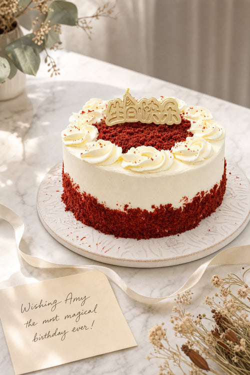 Classic Red Velvet Cake with Cream Rosettes