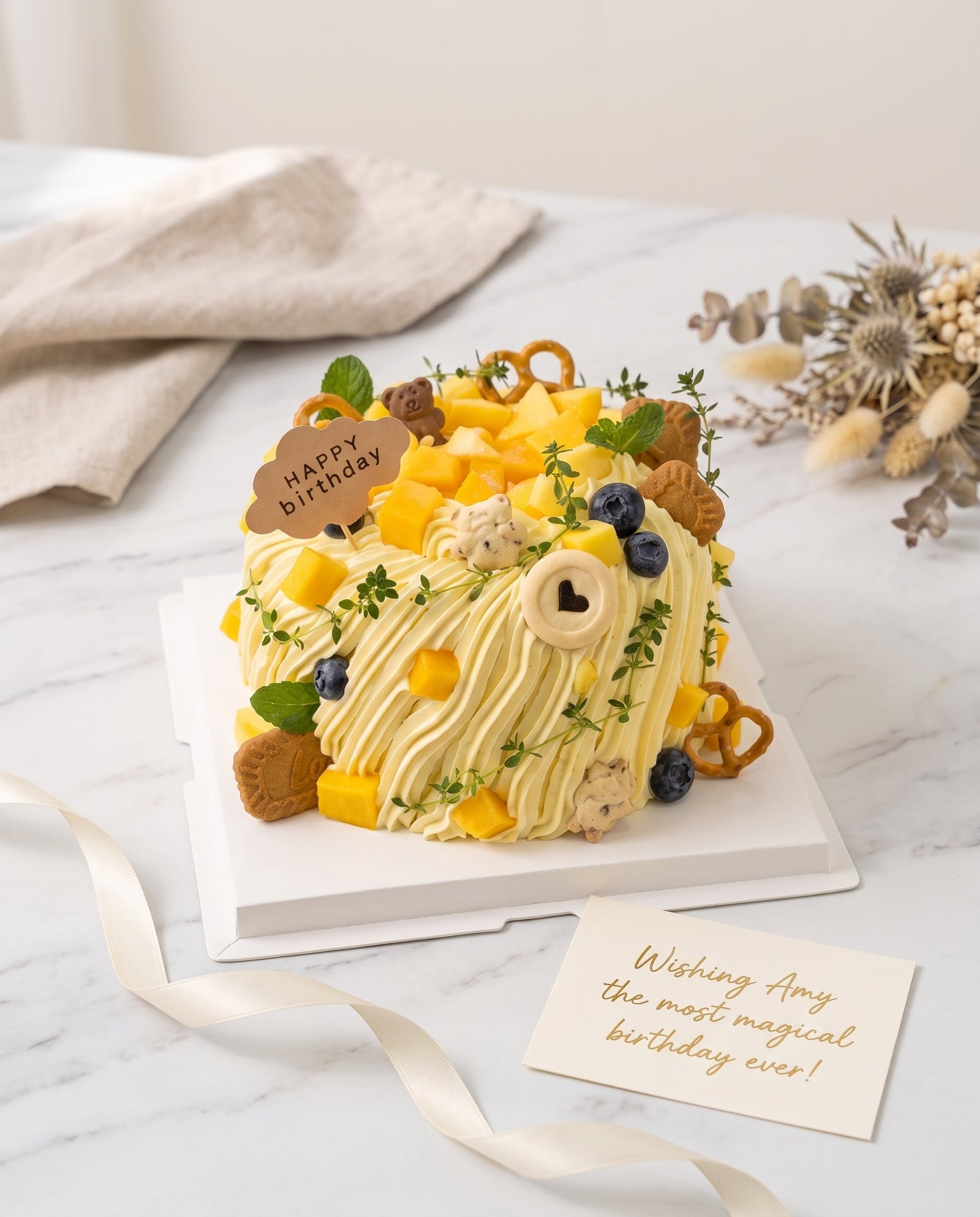 Square Mango Cream Birthday Cake