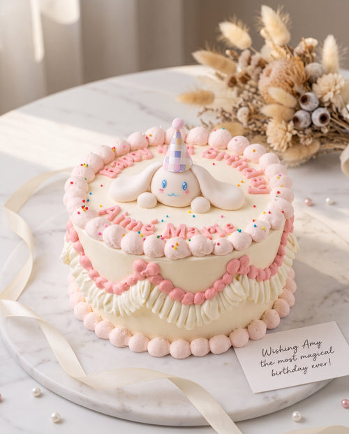 Pastel Cream Celebration Cake with Cute Bunny