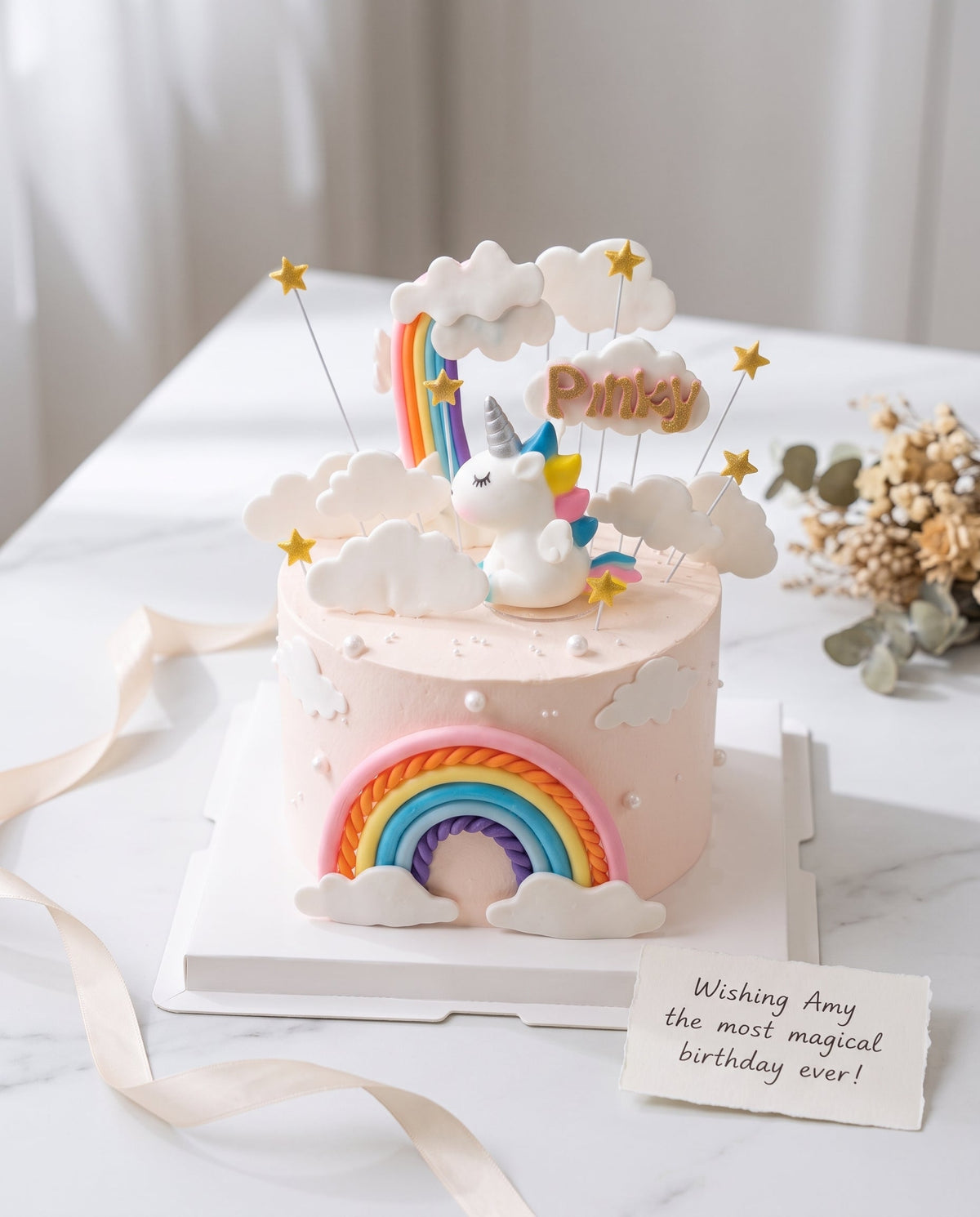 Pastel Pink Unicorn Rainbow Cake